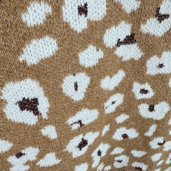 LOFT Tan White Leopard Print Long Sleeve Pullover Above Knee Sweater Dress Sz L - Picture 5 of 7
